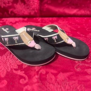 Margaritaville Black and Pink Palm Tree Sandals
